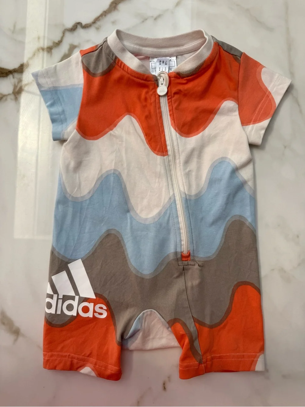 adidas x marimekko baby Short-Sleeve romper - Wave Print Blue/Orange